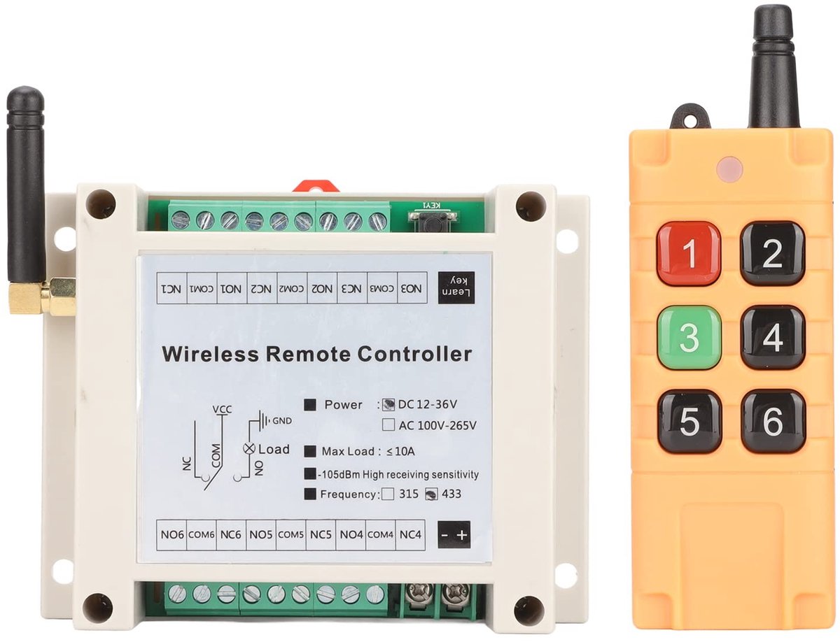 Dailygoods - Dailygoody - Draadloze Afstandsbediening Schakelaar 6CH 433MHz tot 2000M voor Elektrische Deuren en Ramen