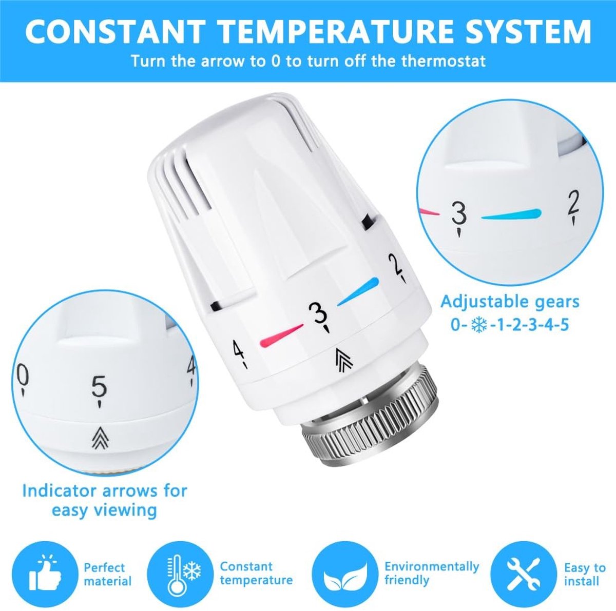 Dailygoods - 2 Stuks Thermostatische Radiatorventielkoppen M30 x 1,5