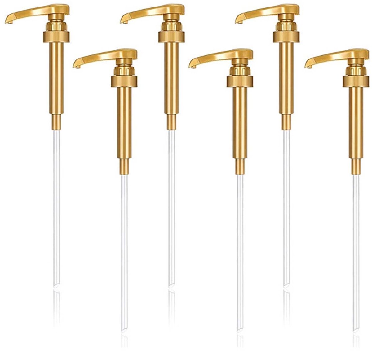 Dailygoods - Dailygoody - Doseerpomp - Siroopdispenser - Herbruikbaar - Goud - Syrooppomp - Ideaal voor flessen van 500 ml/1000 ml - 6 stuks