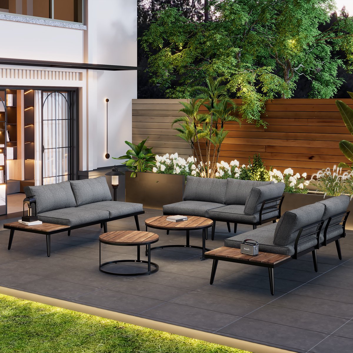 REDOM - Tuinloungeset - 6-Delig Modulair - Voor Terras En Balkon - Verzinkt IJzer - Antiekgrijs
