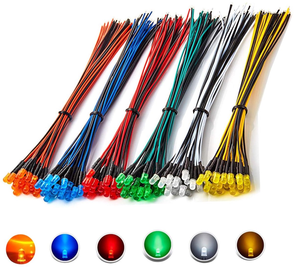 Dailygoods - 90 Voorbedrade LED-diodes 12V in 6 Kleuren Set