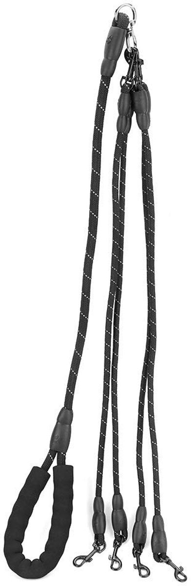 Dailygoods - Dailygoody - Hondenriem - Hondenlijn Met Halsbanden - Comfortabel Handvat - Zwart - Duurzaam Nylon - 4 Manieren - Geschikt Voor Wandelen - Zwart