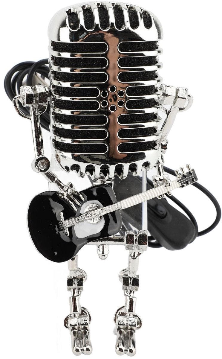 Dailygoods - Dailygoody - Vintage Microfoon Gitaar Robot Tafellamp - Retro Nachtlampje - Aluminium Ontwerp - Zwart - Perfect voor Slaapkamer en Bureau - Unieke Hom