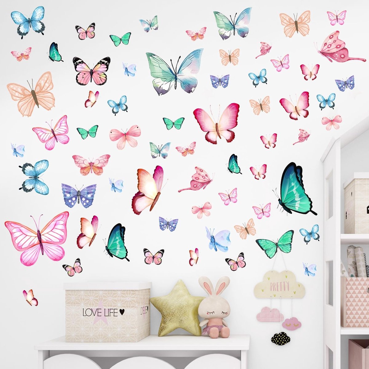 Dailygoods - Set van 3 Roze Vlinder Wandstickers voor Kinderen