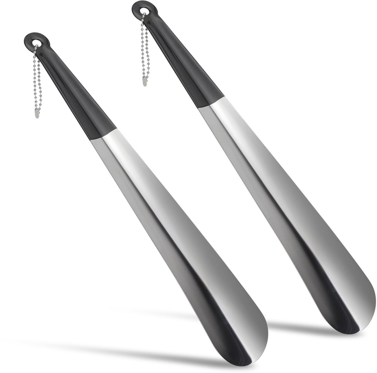 SnelShoppen - Lange Schoenlepel 30 cm - RVS Schoenlepel met Antislip Handvat en Ketting - Perfect voor Senioren en Dagelijks Gebruik - 2 Stuks
