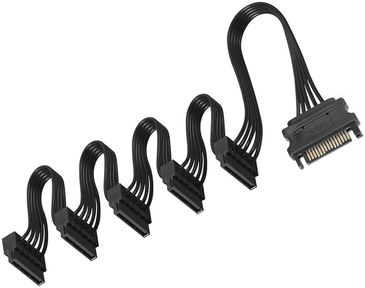 Dailygoods - Dailygoody - SATA Splitter Kabel - 15 Pin naar 5 SATA - Ideaal voor HDD en SSD - Verhoog het Aantal Aansluitingen - Voor Optische Drives - Geschikt vo.