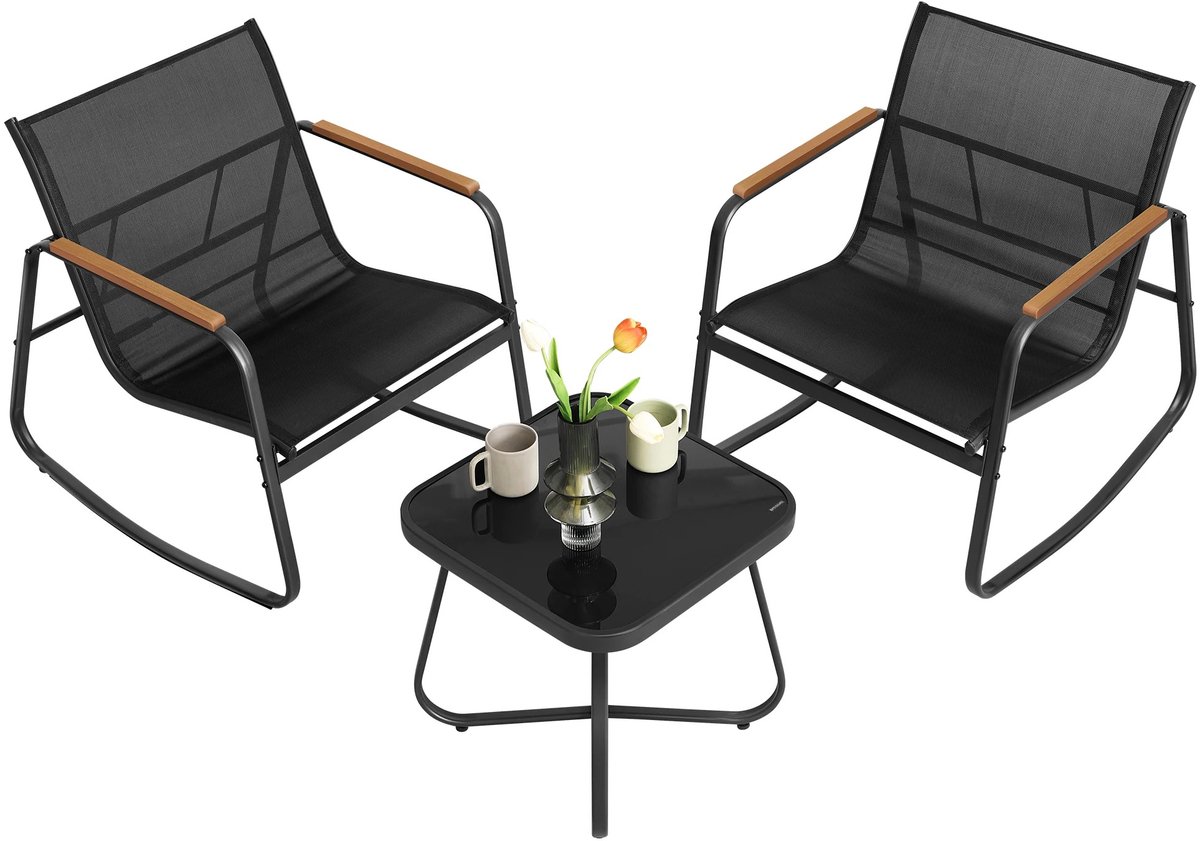 Questyr - Tuinmeubelset - Balkonmeubilair - 2 Schommelstoelen met tafel - Terrasmeubilair - ademende stof van synthetische vezels