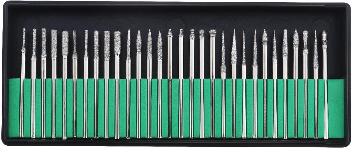 Dailygoods - Dailygoody - 30Pcs Diamant Gecoat Rotary Burr Boren - Fijn Detailwerk - 2.35Mm Schacht - Snijden en Graveren - Geschikt voor Glas, Metaal, Steen en Hout