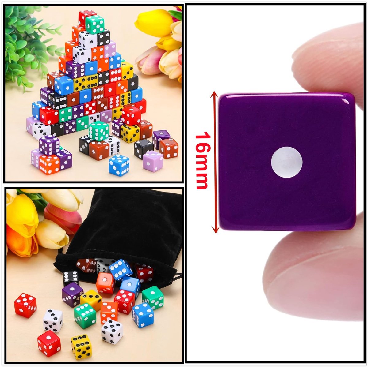 Dailygoods - Dailygoody - Set van 100 kleurrijke dobbelstenen - D6 dobbelstenen - Duurzaam en milieuvriendelijk - 16 mm - Voor bordspellen - Geschikt voor 0 - 14 jaar
