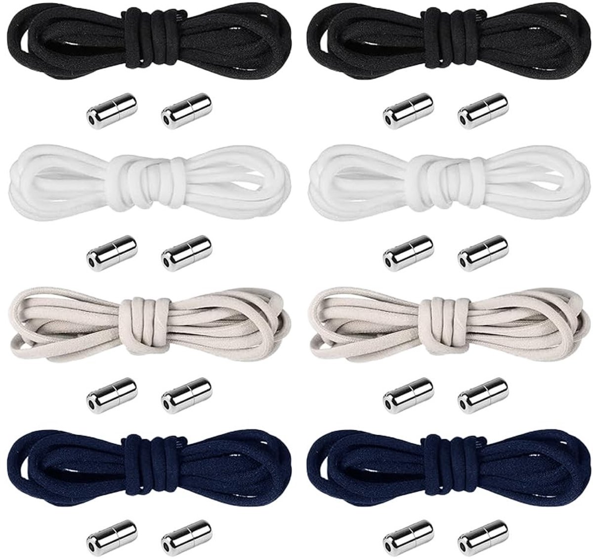 Dailygoods - Dailygoody - No Tie veters - Elastische veters zonder strikken - Meerkleurig - Metalen gespen - Geschikt voor volwassenen en kinderen - 100 cm