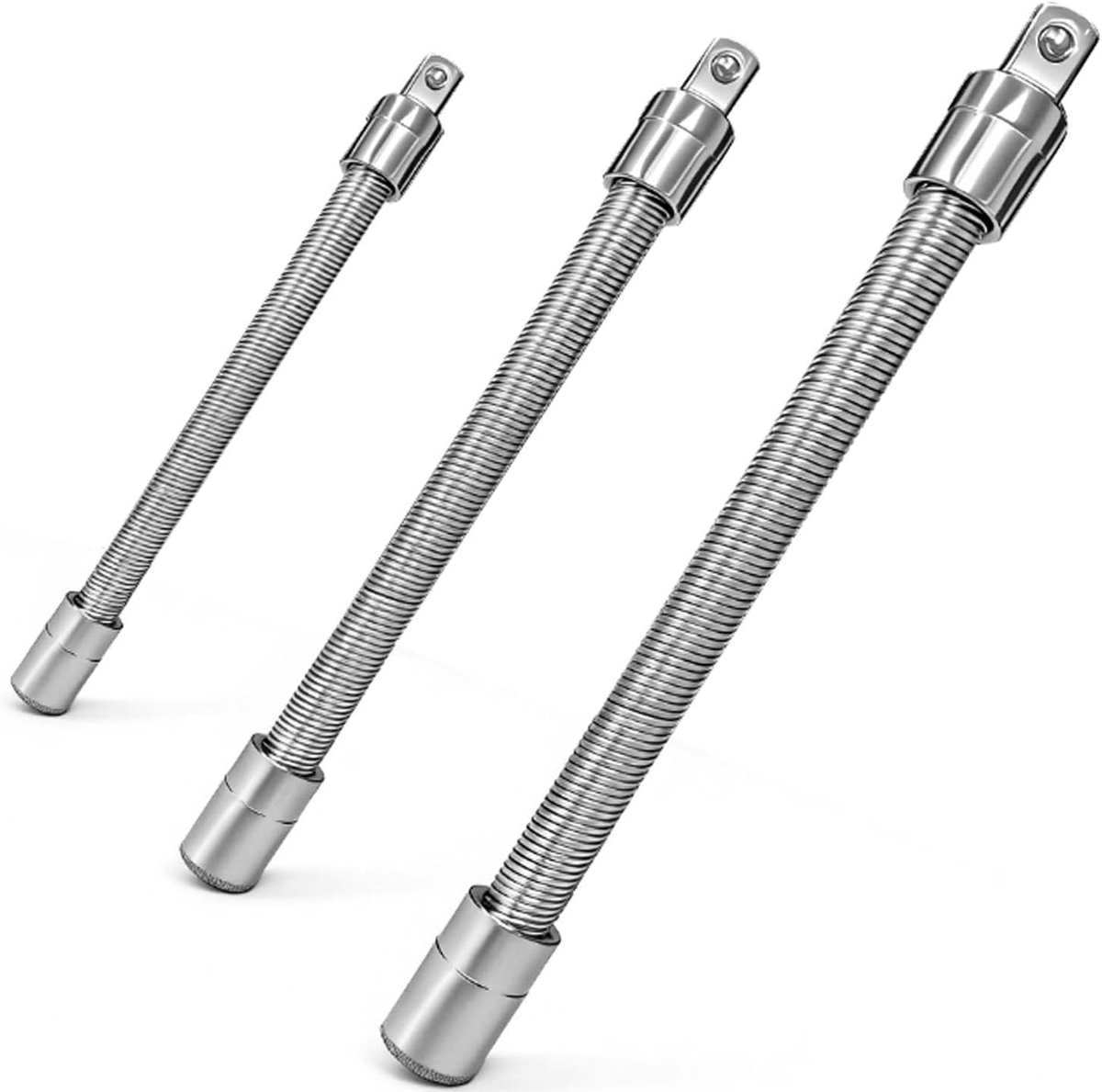 Flexibele Steeksleutel Verlengstukken Set van 3, 1/2", 3/8", 1/4" Aandrijving, Handgereedschap met Flexibele Schachten voor Klussen