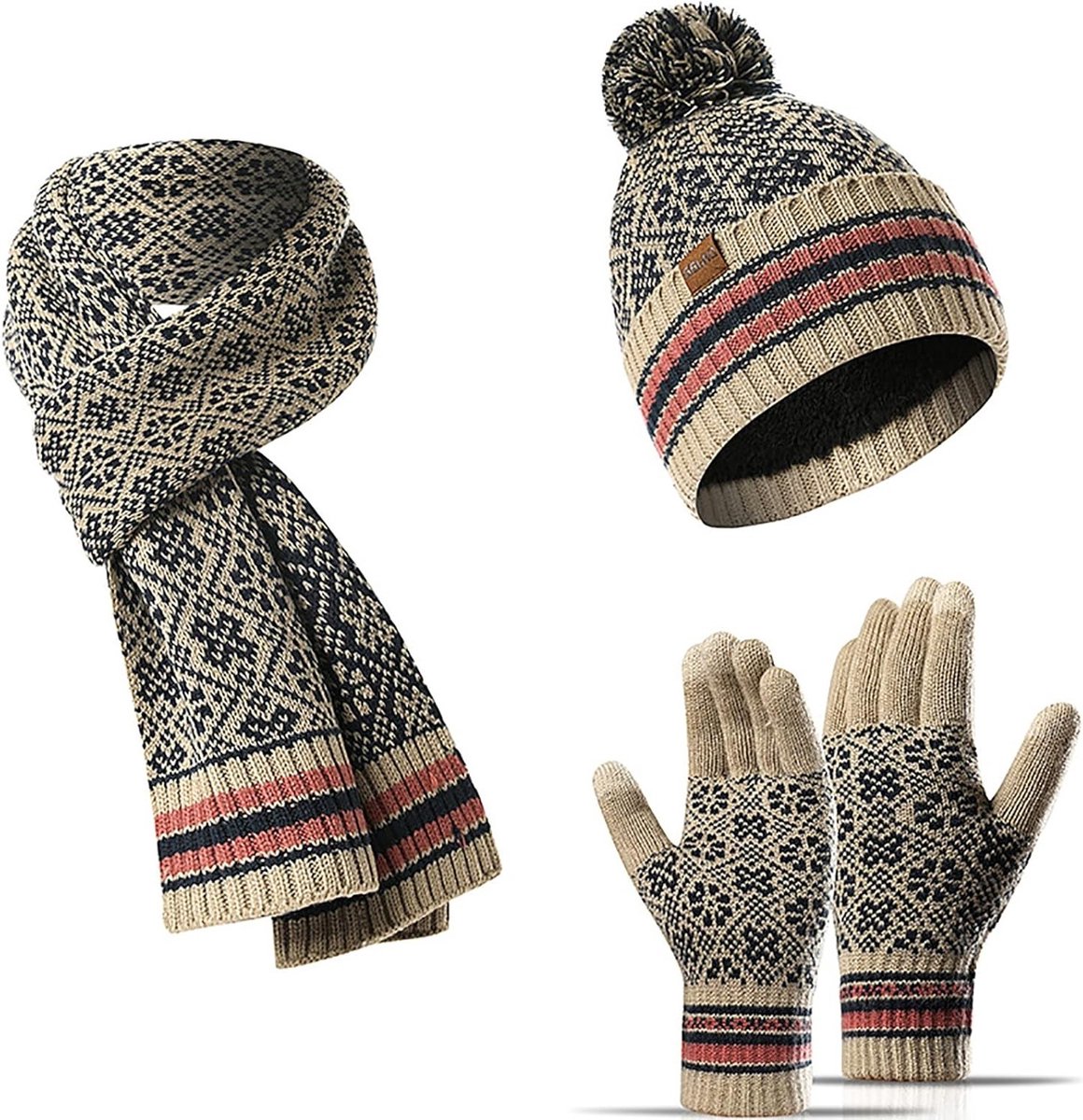 Winter Set: 3-delige Warme Muts, Sjaal en Handschoenen voor Dames en Heren, Gebreid met Fleece en Touchscreen Handschoenen voor Skiën en Buitenactiviteiten