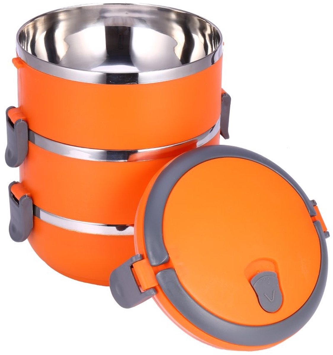 Dailygoody - Solidchoice - Dailygoody - Roestvrijstalen Thermische Geïsoleerde Stapelbare Lunchbox - 3 Compartimenten - Ideaal voor Voedselvervoer - Zilver - Duurzaam en Praktis..