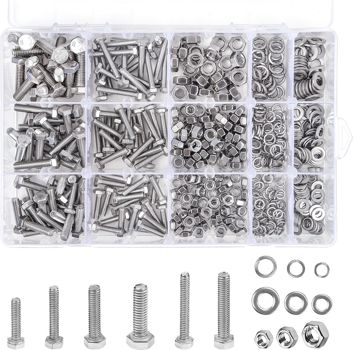 Dailygoody - Schroeven Moeren en Revetten Assortiment - 510 Stuks - Roestvrij Staal - M4 M5 M6 - Voor Doe-Het-Zelf Projecten - Inclusief Op...