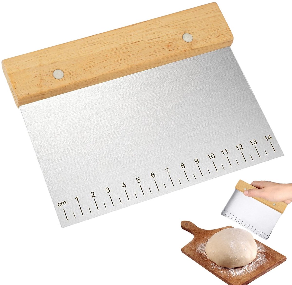 Dailygoody - Deegschraper - Deegkaart roestvrij staal - Antislip houten handvat - Multifunctioneel bakgereedschap - Keuken deegspatel - Geschikt voor