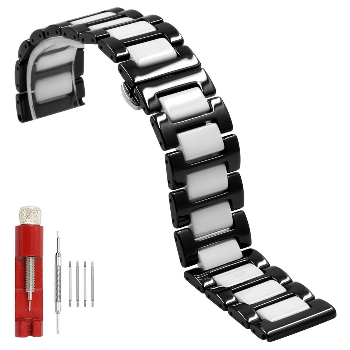 Dailygoody - Keramische horlogeband - Roestvrijstalen sluiting - Unisex 22mm - Zwart wit - Comfortabel en stijlvol - Geschikt voor elke gelegenheid