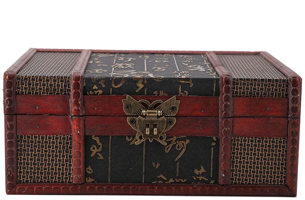 Dailygoody - Retro Houten Sieradenbox met Slot - Vintage Chinese Stijl 23x16x10 cm