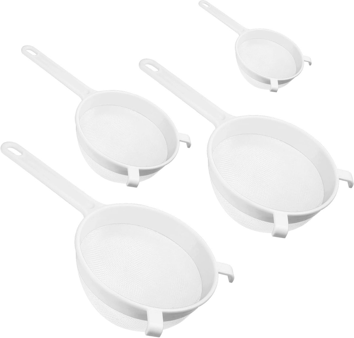 Set van 4 Fijne Plastic Keukenzeef met Handvat voor Thee, Pasta, Rijst, Fruit en Groenten