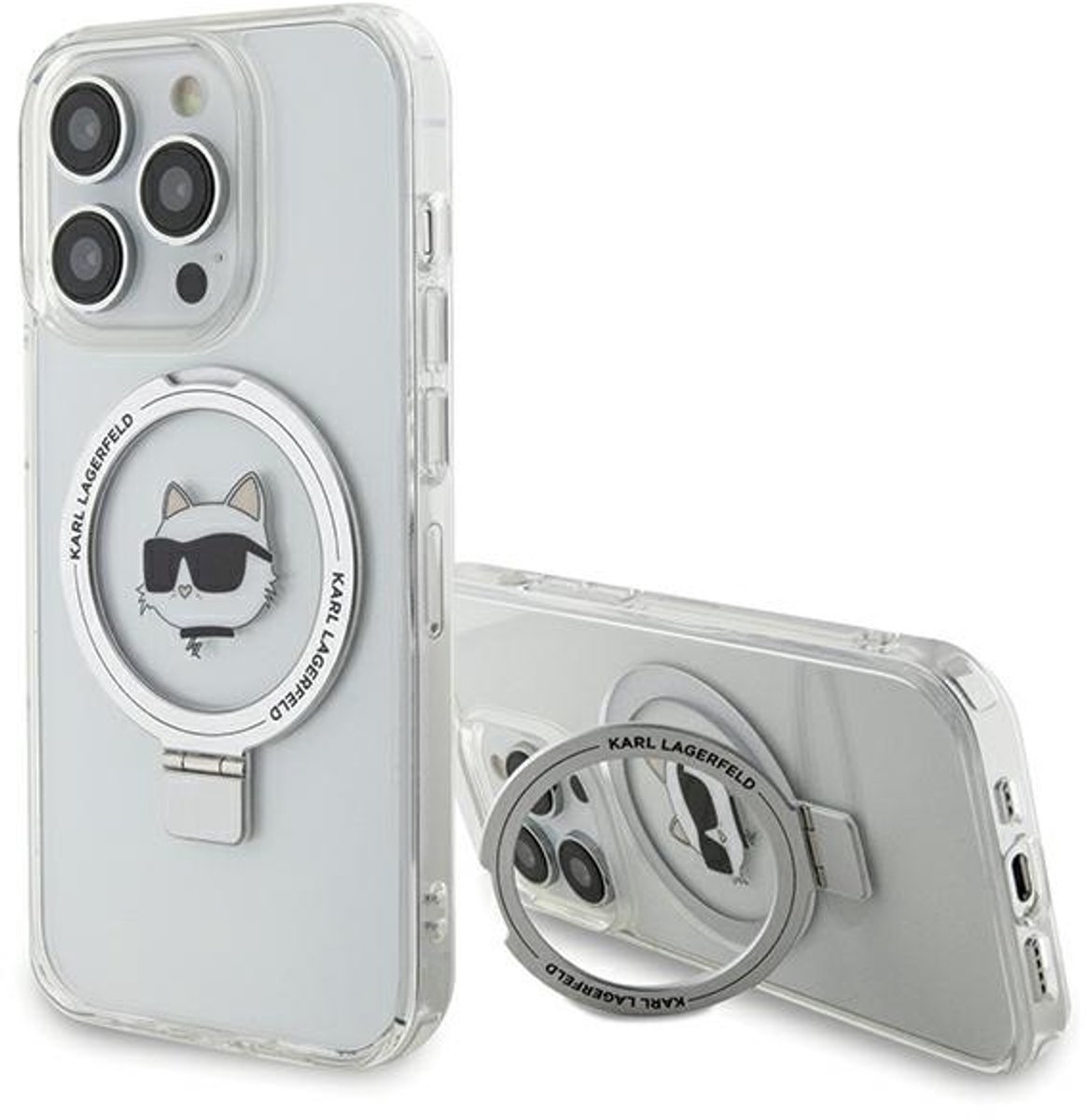 Karl - Lagerfeld - Ring Stand Choupette Head MagSafe hoesje voor iPhone - 15 - Pro - Max - wit