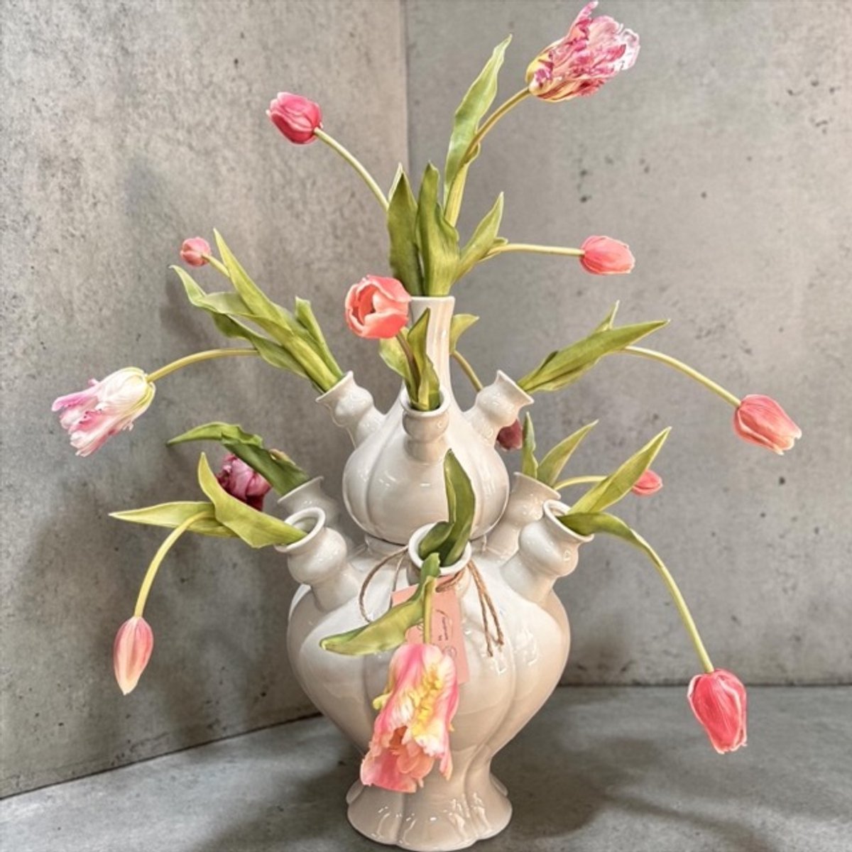Seta Fiori Tulpenvaas met kunst tulpen - 65cm hoog Beige