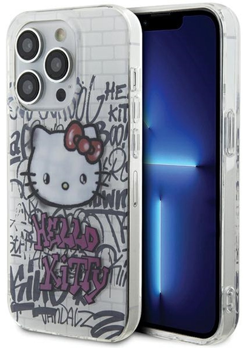 Hello - Kitty - IML Kitty On Bricks Graffiti hoesje voor iPhone - 13 - Pro / 13 - wit