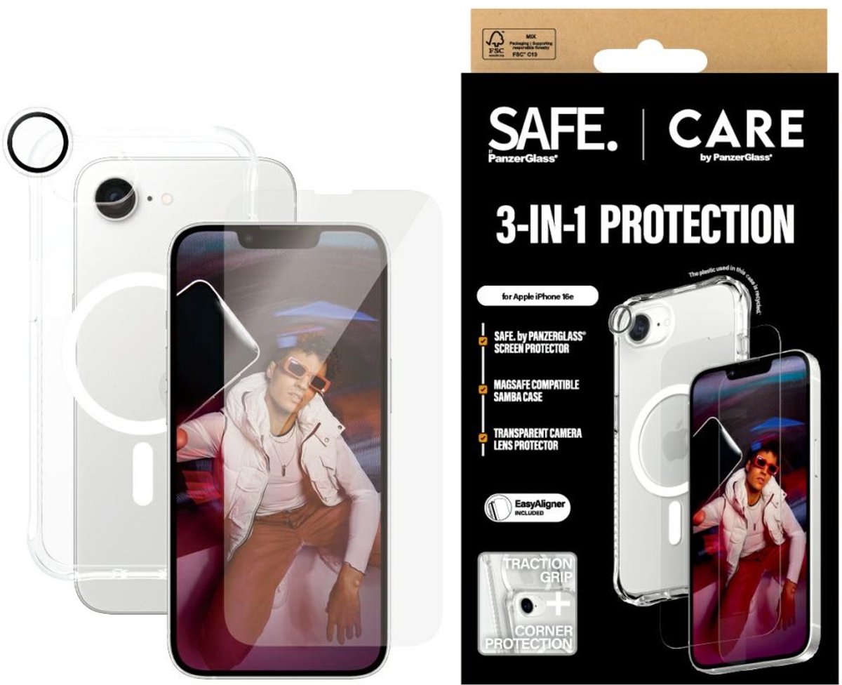 Panzerglass 3In1 Beschermingsset Hoesje Glazen Lens Voor Iphone 16E Transparant