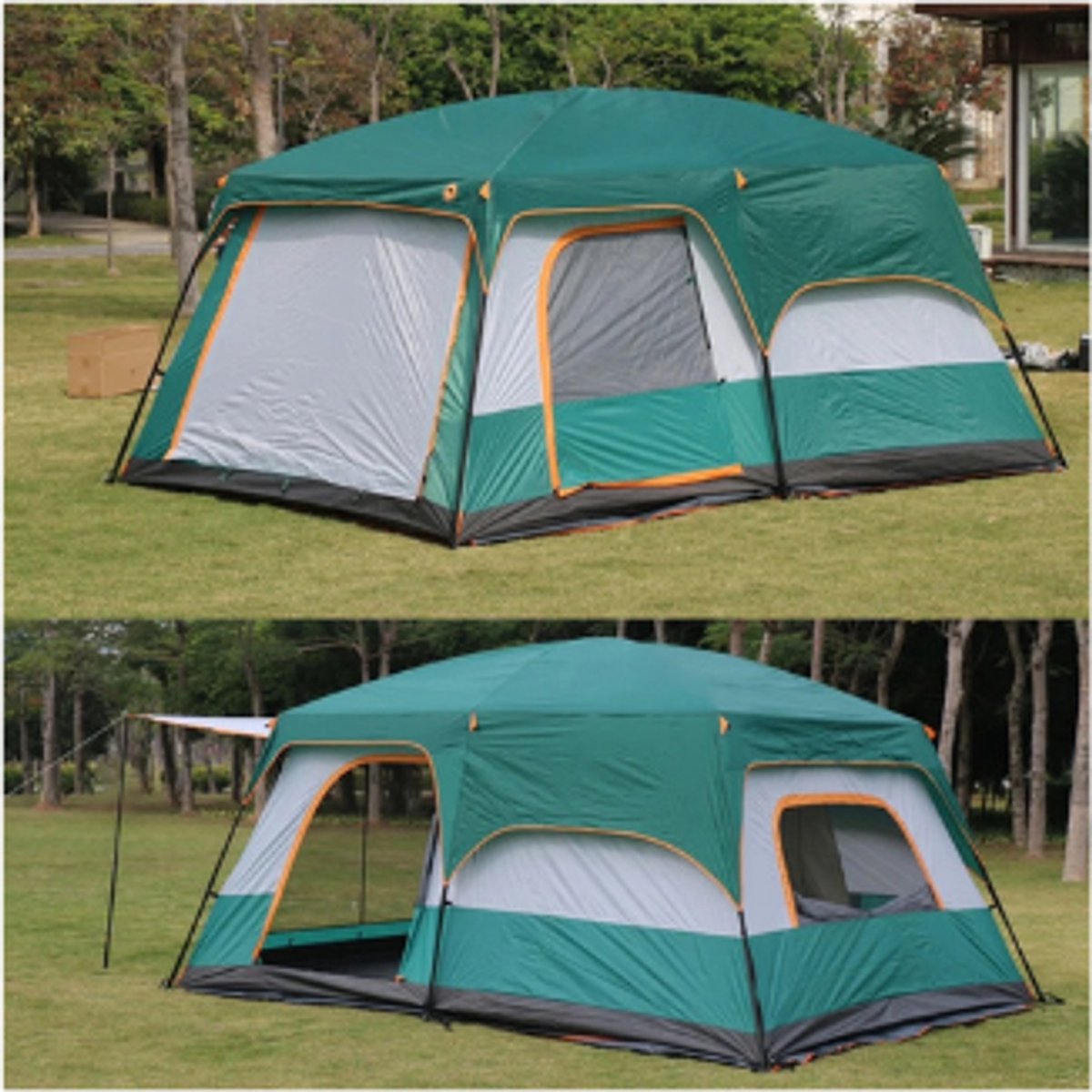Tent-Camping tent-Tunnelcampingtent voor 3-12 Personen -2 kamer kampeertent met slaapcabine- UV-bescherming- waterdicht- opvouwbaar-Groen. – foto 3