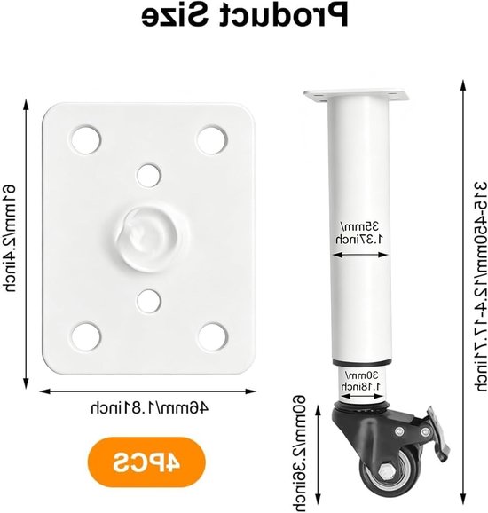 Verstelbare bedpoten voor optimale ondersteuning, middelgrote steunpoten voor bedframes, lattenbodemversterkingsset, 4 stuks (wit, 315-450 mm) — afbeelding 5