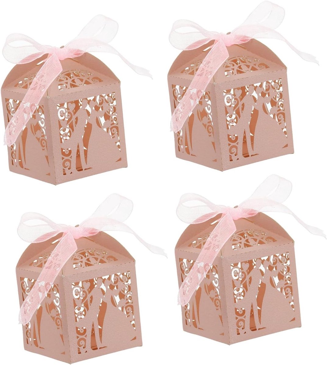 25 Stuks Roze Geschenkdozen met Lint - Kleine Holle Dozen voor Gasten, Snoep en Chocolaatjes (5 × 5 × 8 cm)