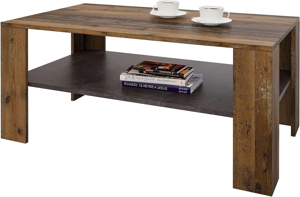 Salontafel Animo - Koffietafel Woonkamer - Opbergen Tijdschriften - Krasbestendig Oppervlak - 100 x 60 cm - Beton Donker