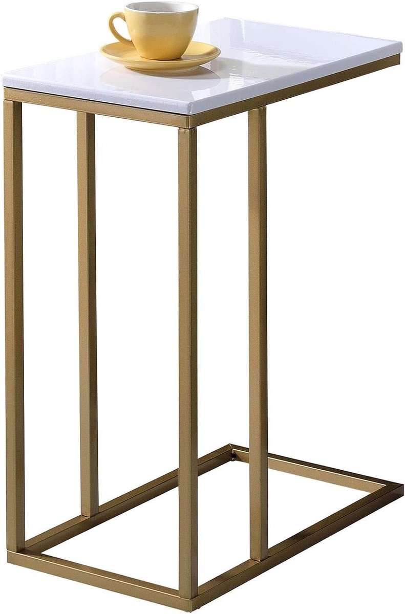 Bijzettafel Rechthoekig - Salontafel Klein - Dranken Plaatsen - C-vormig Frame - 46 x 61 x 26 cm - Wit Goud