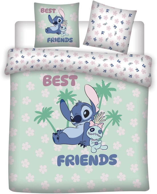 Beddengoed Stitch Disney 200x200 cm + 2 Slopen 65x65 cm Katoenmix Omkeerbaar - Best Friends Scrump - Officiële Licentie van Merkloos — afbeelding 3