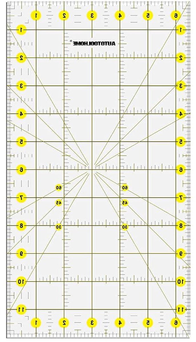 Quilten Liniaal - Naaien Liniaal Patroon Liniaal - Stof Snijden - Dubbelzijdige Rasterlijnen - 6.5 "x 12" - Geel Grijs