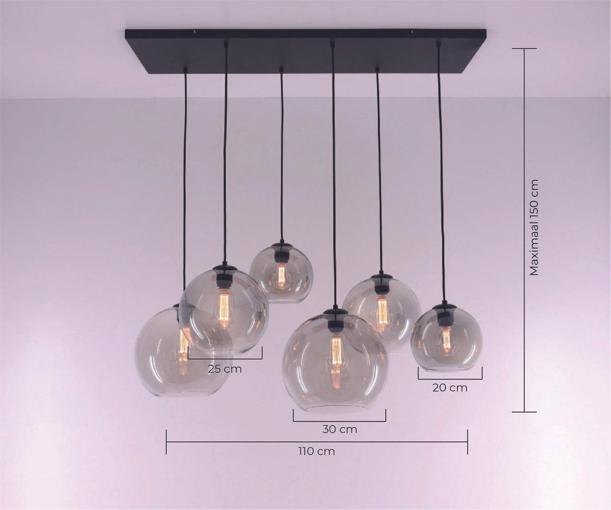 EEF Hanglamp 6 Grey - 6lichts - 100cm