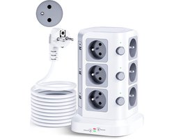 Multiprise Toren - Stroomverdeler Stekkerdoos - Apparaten Laden - Overspanningsbeveiliging - 5 Meter - Wit