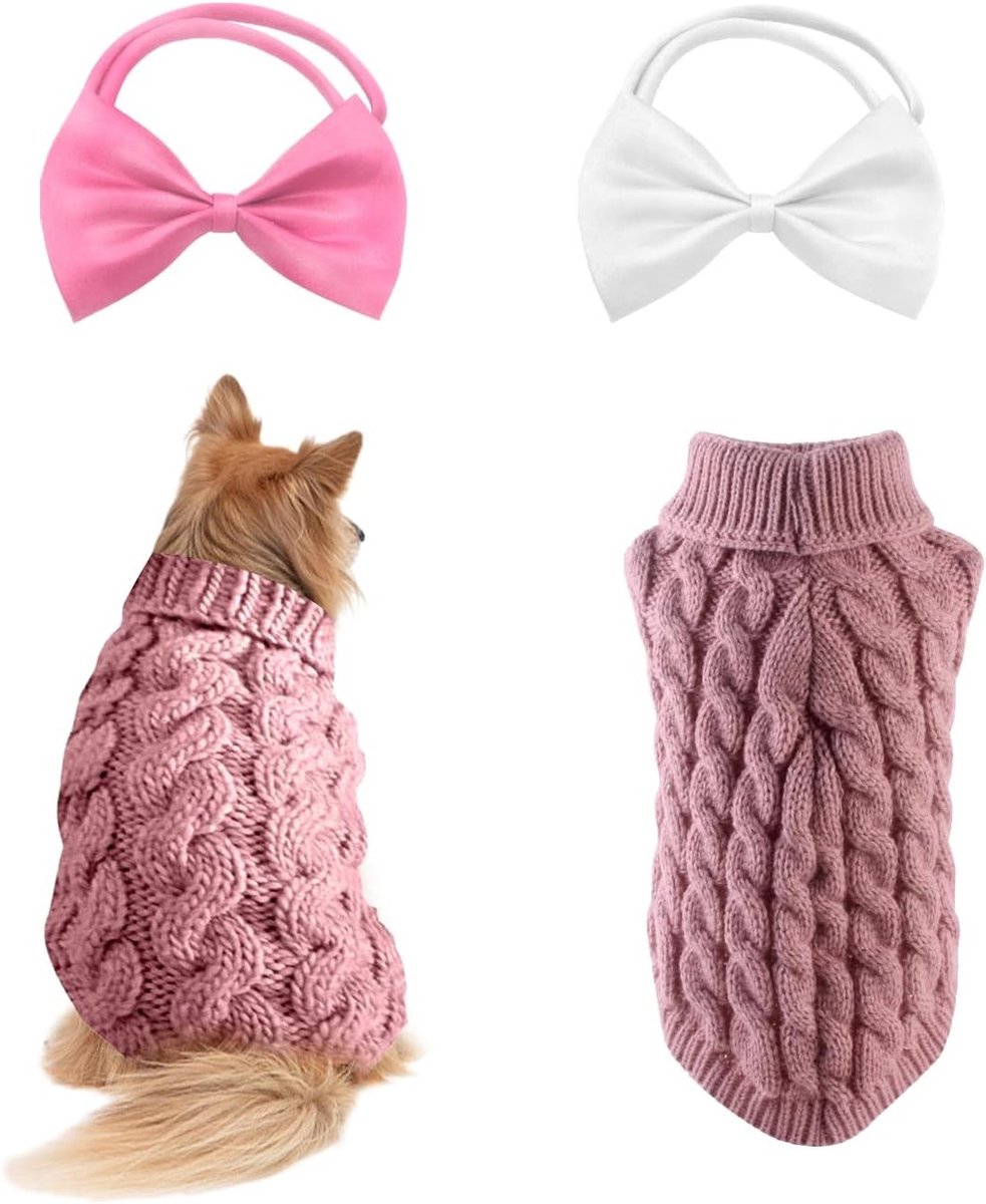 Warme wintertrui voor huisdieren, set met 1 trui en 2 broeken, geschikt voor katten en honden, maat M, roze