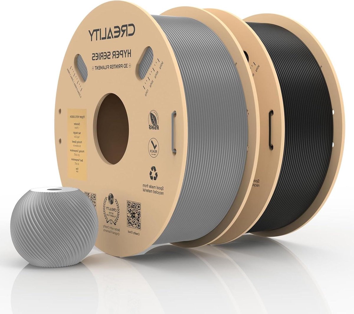 3D Printer Filament - PETG Filament - Hoge Snelheid Printen - Goede Laaghechting - 2 kg - Zwart Grijs