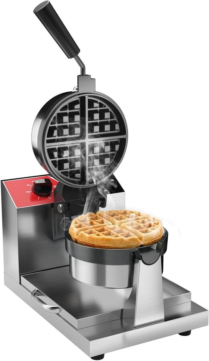 Roterend Wafelijzer - Wafelmaker Professioneel - Gouden Wafels Bakken - Gelijkmatige Hitteverdeling - 58 x 35 x 34 cm - Zilver