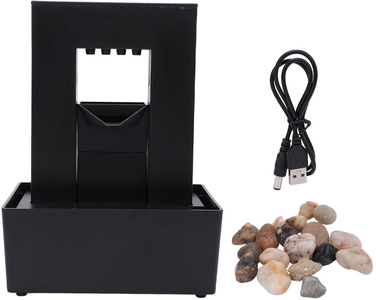Allecto - Decoratieve Binnenfontein - Waterfontein met LED Licht - Zwart - Relaxatie Water Fonteen - Ideaal voor Thuis en Kantoor - Compact Model
