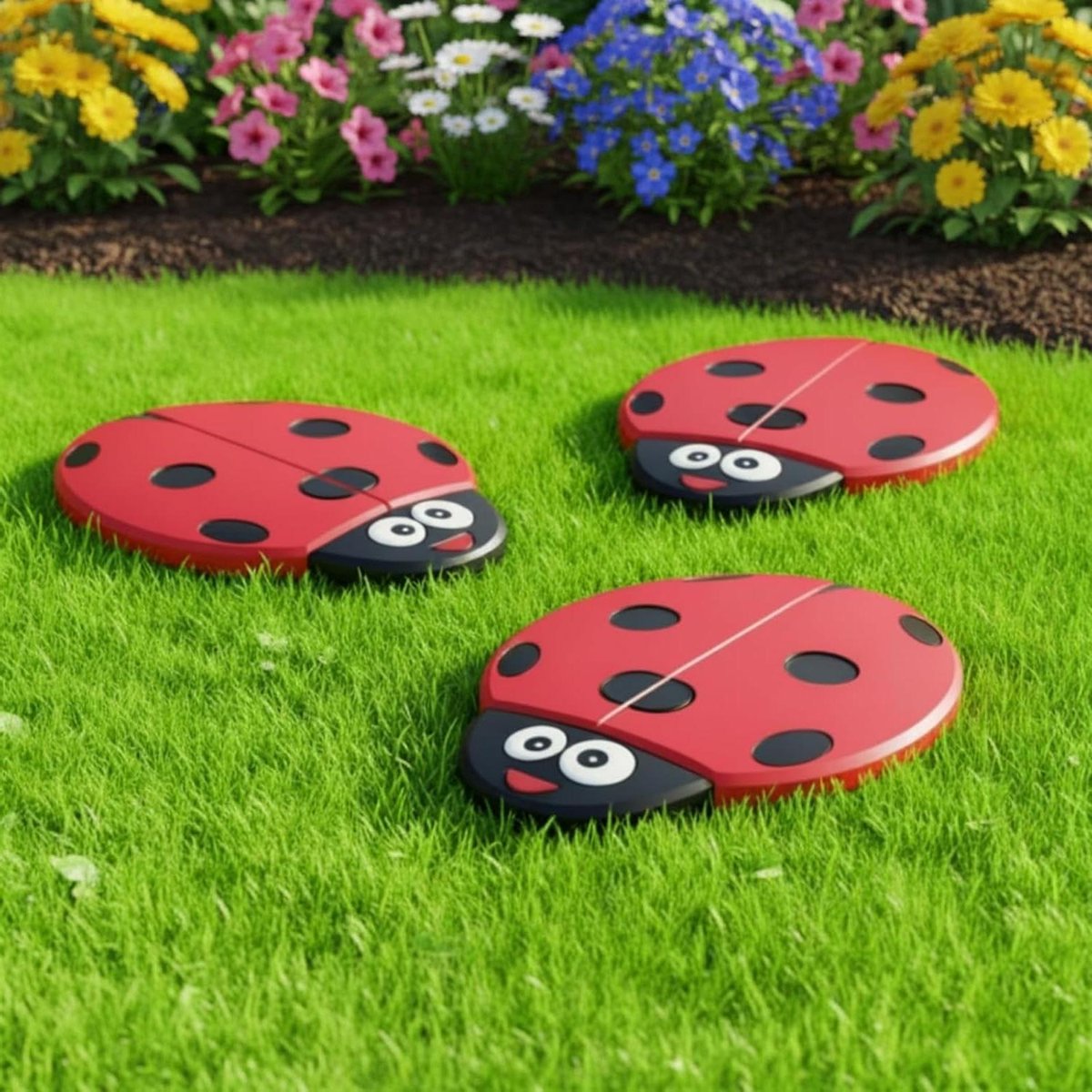 Lieveheersbeestje Stapsteen - Tuin Decoratie Steen - Tuin Aankleden - Weerbestendig Cement - 22 x 16 cm - Rood Zwart Wit