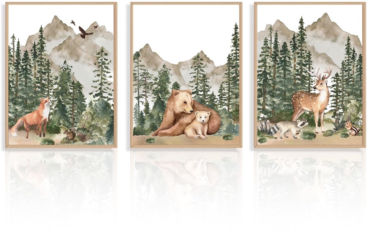 Allecto - Kids Room Wanddecoratie - Dieren Posters - Set van 3 - 30x40cm - Watercolor Dierenprints - Geschikt voor Kinderkamer - Mixed kleuren