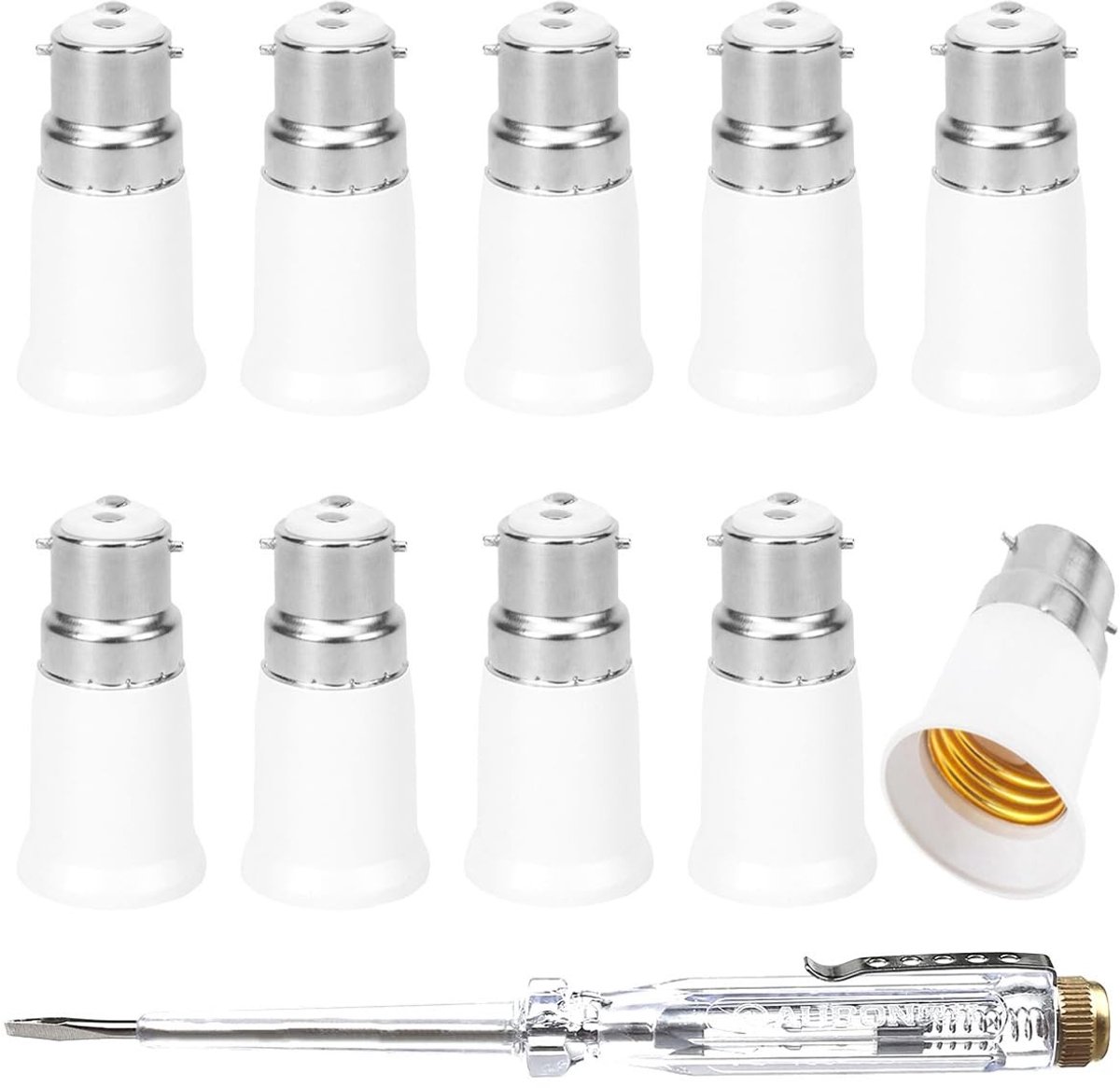 Allecto - B22 naar E27 Adapter - Lamp Socket Converter - Elektrische Pen Tester - Geschikt voor lampen - Ideaal voor thuisgebruik - Eenvoudig te in...
