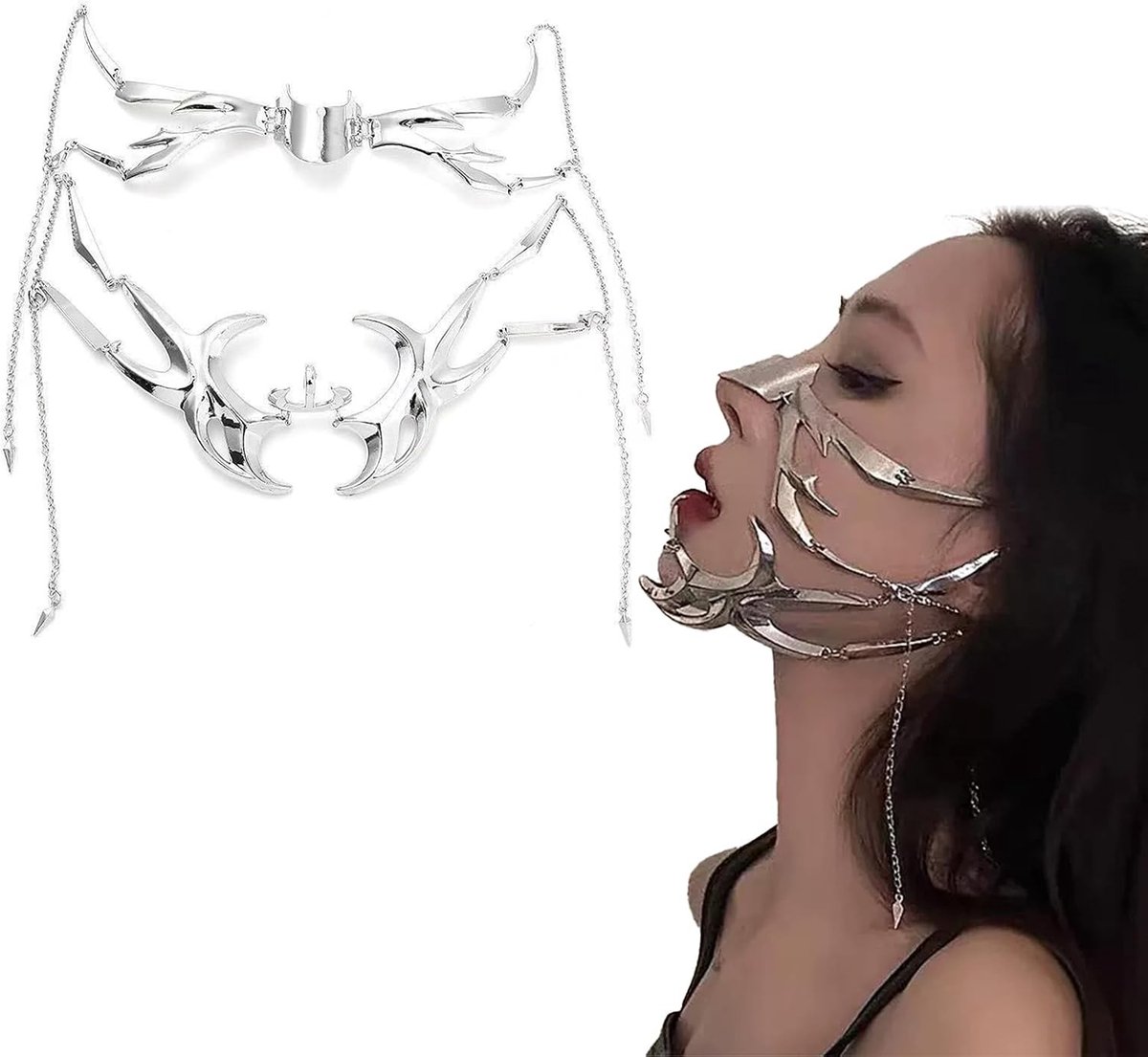 Allecto - Metalen Half Masker - Steampunk Masker - Cosplay Accessoire - Zilver - Irregular Design - Unisex - Zilverkleurig - Geschikt voor Volwassenen