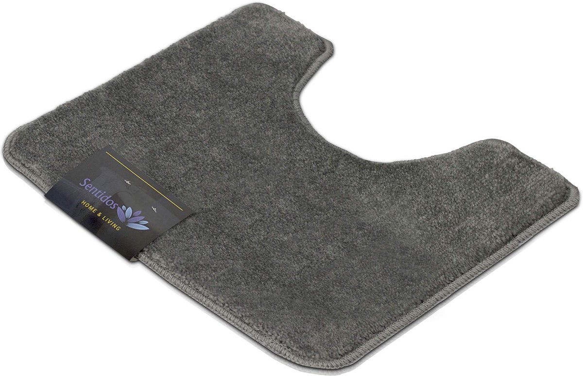 Allecto - Antislip Badmat - Comfortabel Badkamer Tapijt - Grijs - WC Uitsparing 45 x 50 cm - Absorberend en Snel Droog - Geschikt voor Binnen