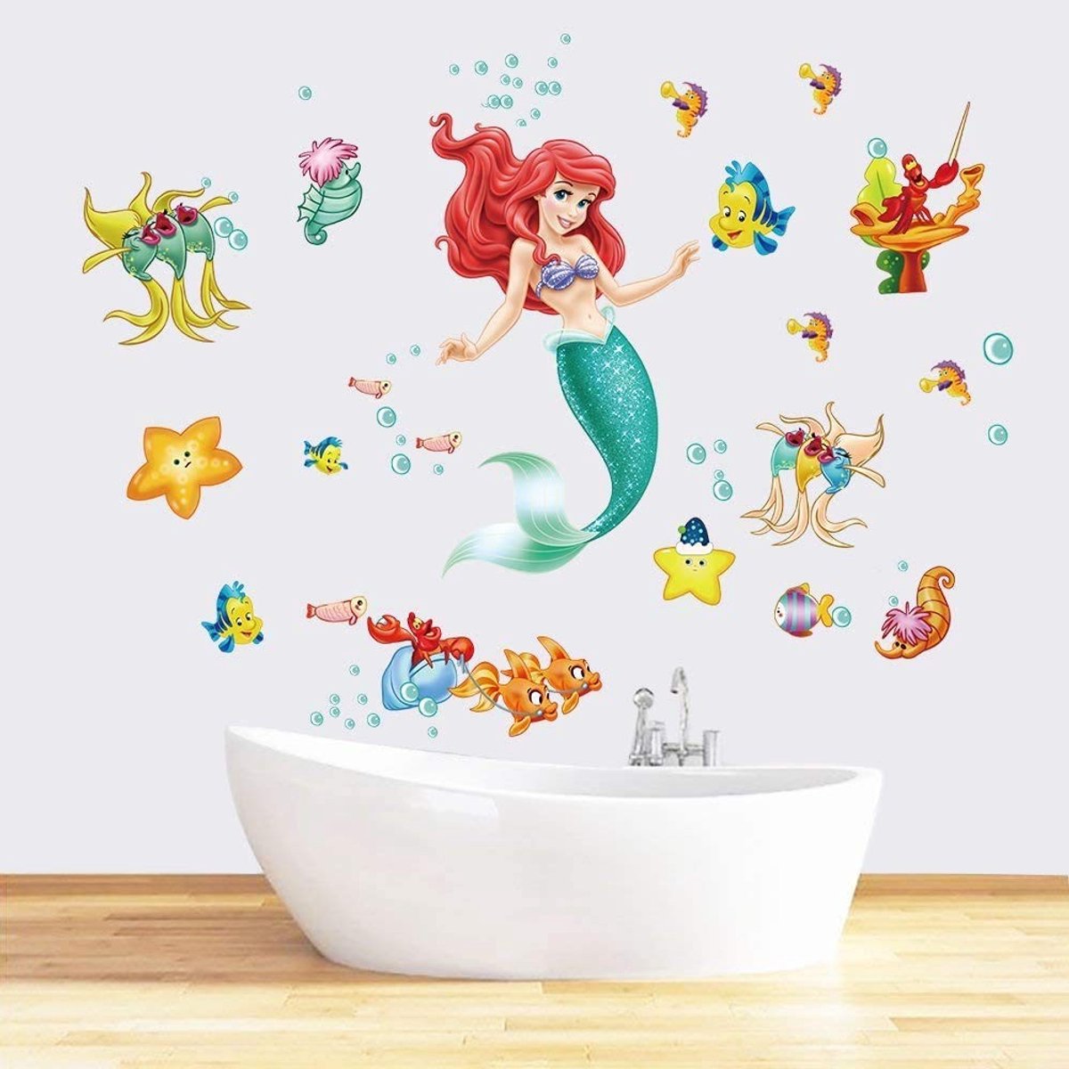 Allecto - Muursticker - Zeemeermin Ariel - Perfect voor kinderkamer - Onderwaterwereld - Decoratie voor meisjes - Geschikt voor muur en glas