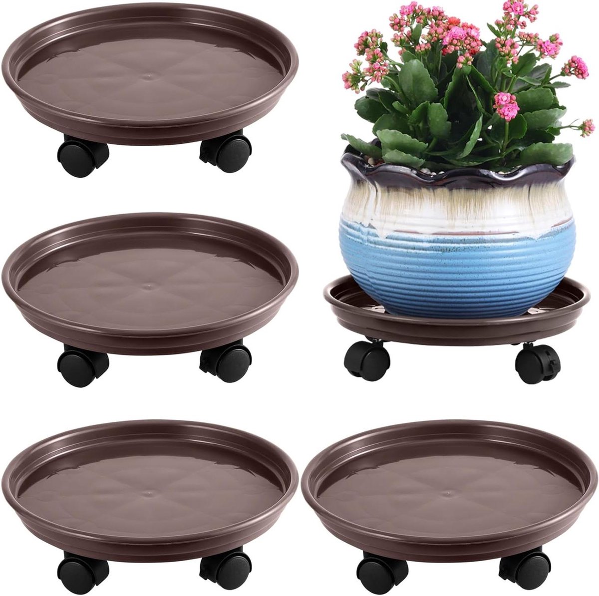 Plant Caddy Set - Planten Trolley - Verplaatsen van Potten - Met Zwenkwielen - 4 Stuks - Bruin