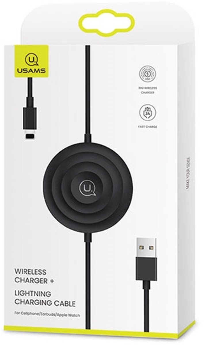 USAMS US-CC096 Serie - Inductieve Oplader - 10W - Met Lightning Kabel - Zwart
