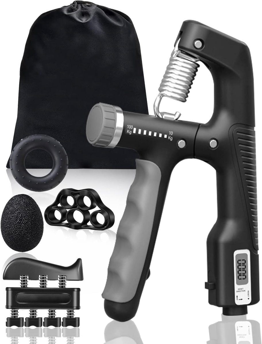 Set van 5 stuks Verstelbare Hand Gripper 10-100kg met Teller, Handspiertrainer, Hand Grip 100kg, Hand- en Onderarmspieropbouw, Handgrip Complete Kit voor het Trainen van de Onderarm