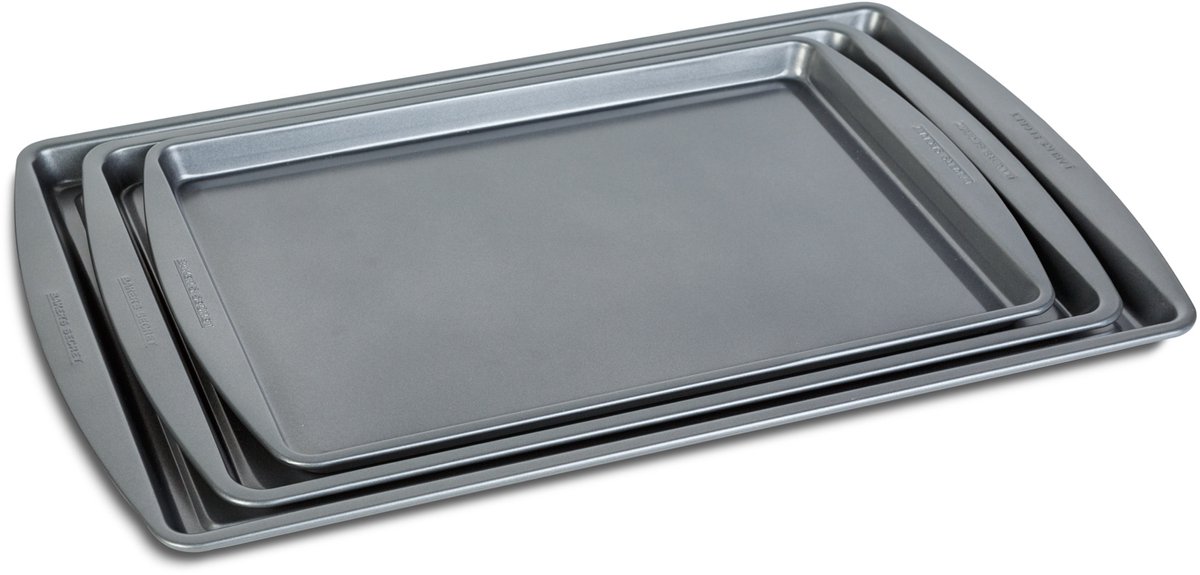 Baker's Secret 3 Delige Bakplaat Set - Ovenbakplaten Met Antiaanbaklaag - Rechthoekige Bakvormen Voor Oven en Grill - Bakplaten Set Voor Bakken en Ovenschotels [BS10236]