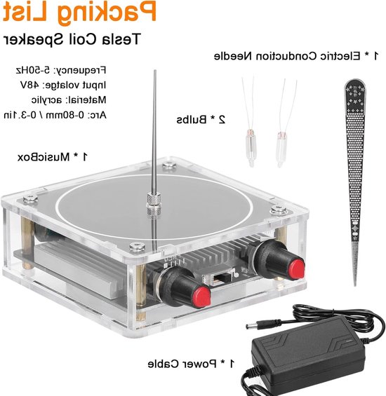 Bluetooth luidspreker met Tesla spoel, kunstmatige vonk generator en wetenschappelijke ervaring, 15.4 x 9 x 9 cm, 423 g van Merkloos — afbeelding 2